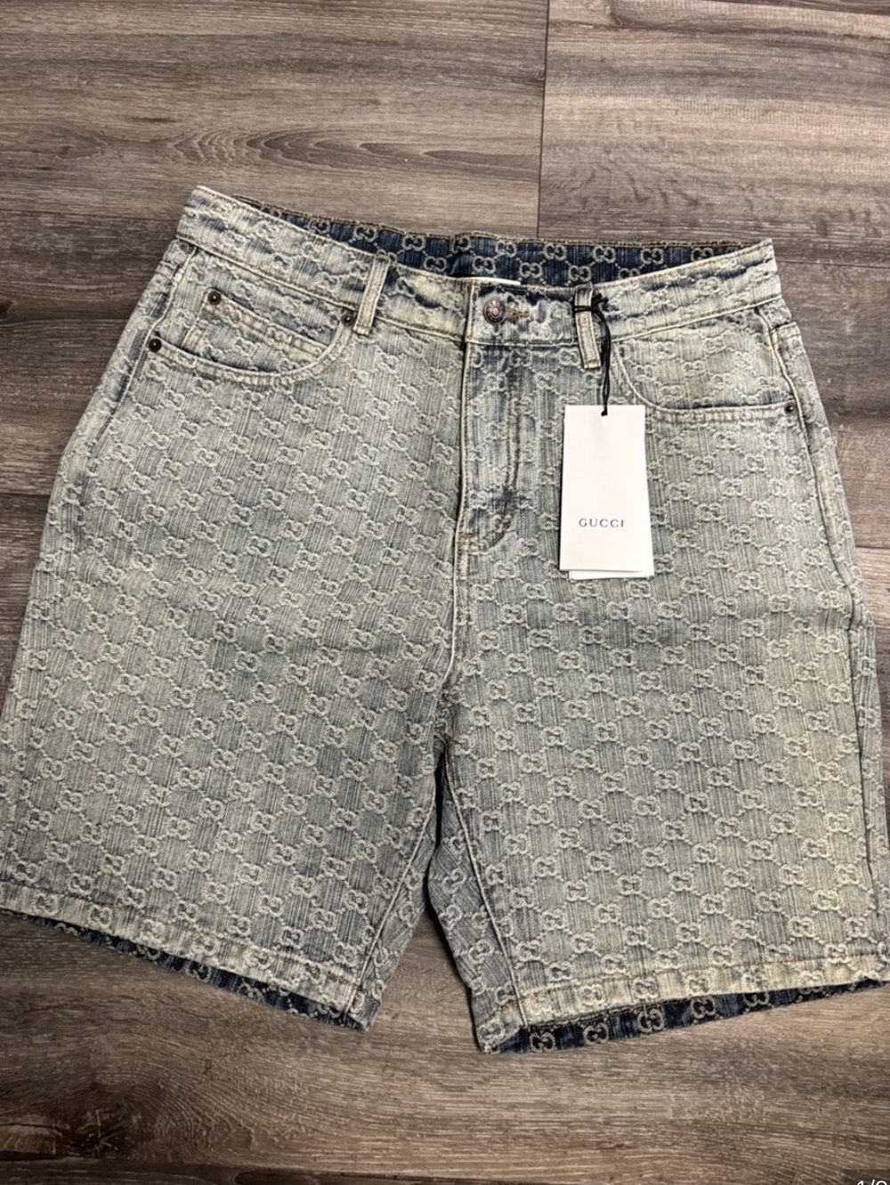Gucci Blue GG Jacquard Denim Shorts - Picture 3 of 4